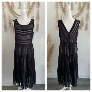 J Crew black sheer midi dress sleeveless Swiss dot ruffle tier party medium